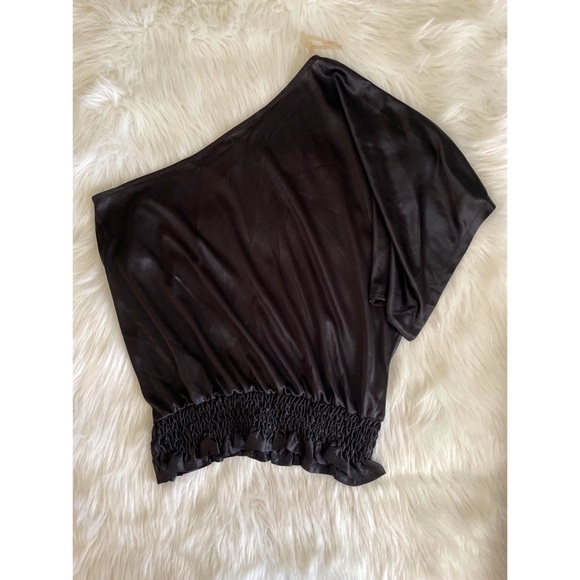 Rampage-One Shoulder Satin Black Top - Picture 2 of 3